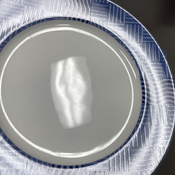 Crate & Barrel Rafia Blue White Wavy Salad Plates Lead Cadmium Free Lot of 3 - Picture 7 of 14